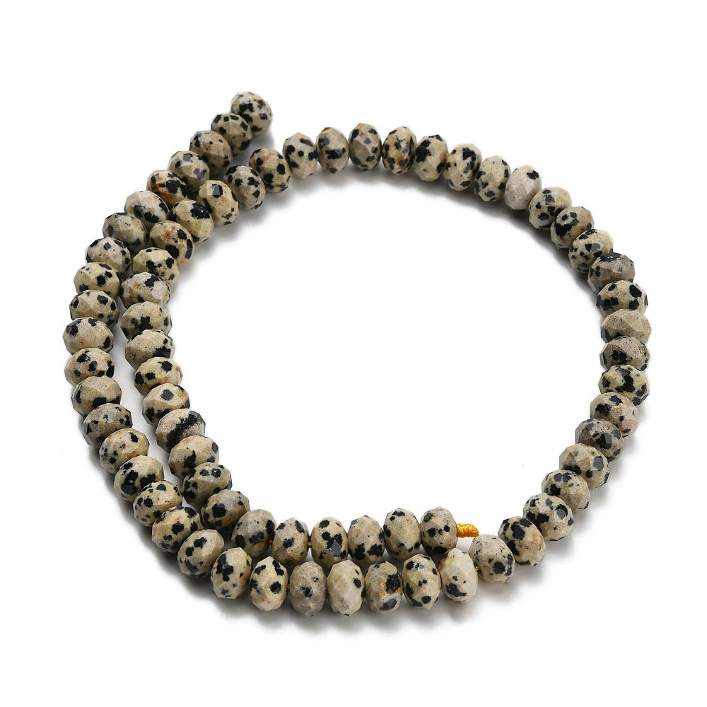 Edelsteen Kraal Dalmatier Jaspis Facet Rondel Crème 8x5.5mm - per stuk-Kralen-Kraaltjes van Renate