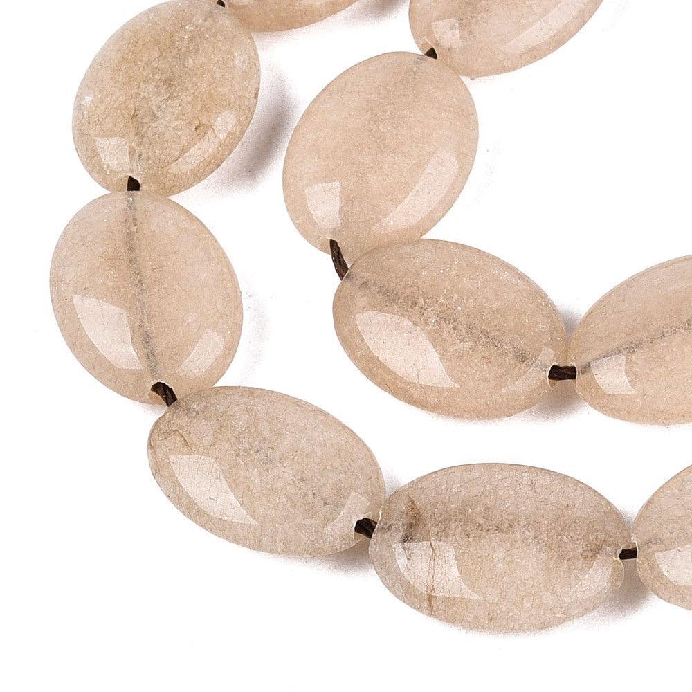 Edelsteen Kraal Jade Ovaal Plat Beige 17mm - per stuk-Kralen-Kraaltjes van Renate