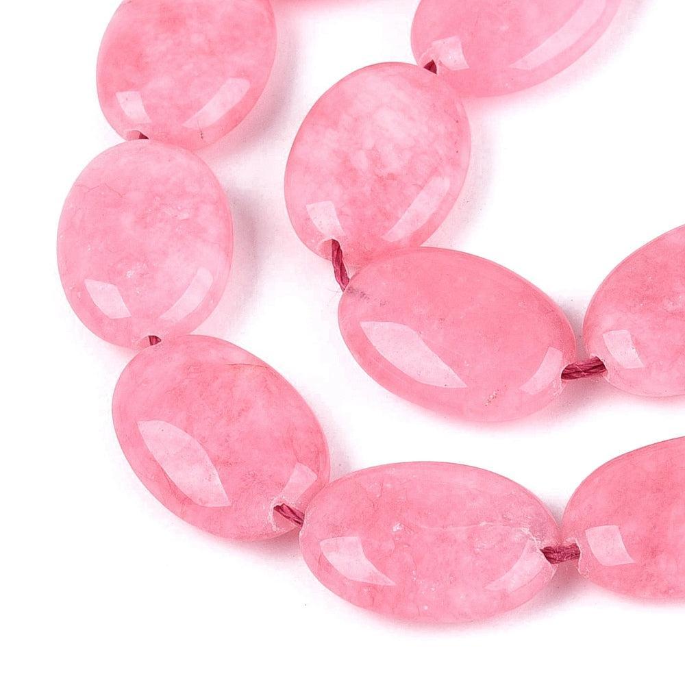 Edelsteen Kraal Jade Ovaal Plat Roze Hot Pink 17mm - per stuk-Kralen-Kraaltjes van Renate