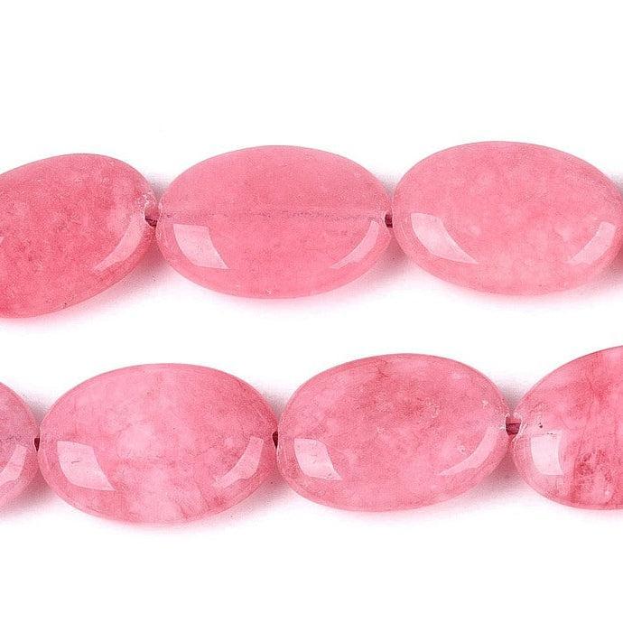 Edelsteen Kraal Jade Ovaal Plat Roze Hot Pink 17mm - per stuk-Kralen-Kraaltjes van Renate