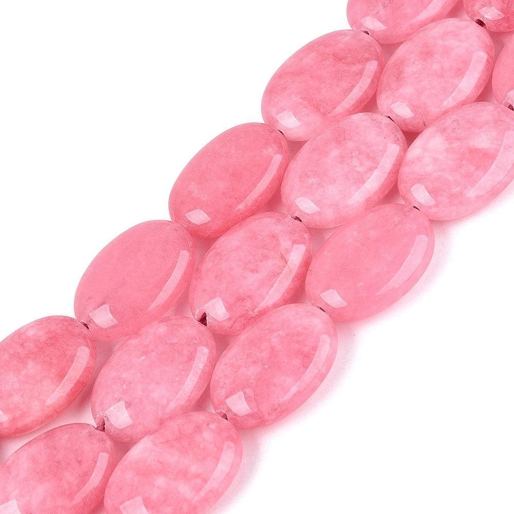 Edelsteen Kraal Jade Ovaal Plat Roze Hot Pink 17mm - per stuk-Kralen-Kraaltjes van Renate