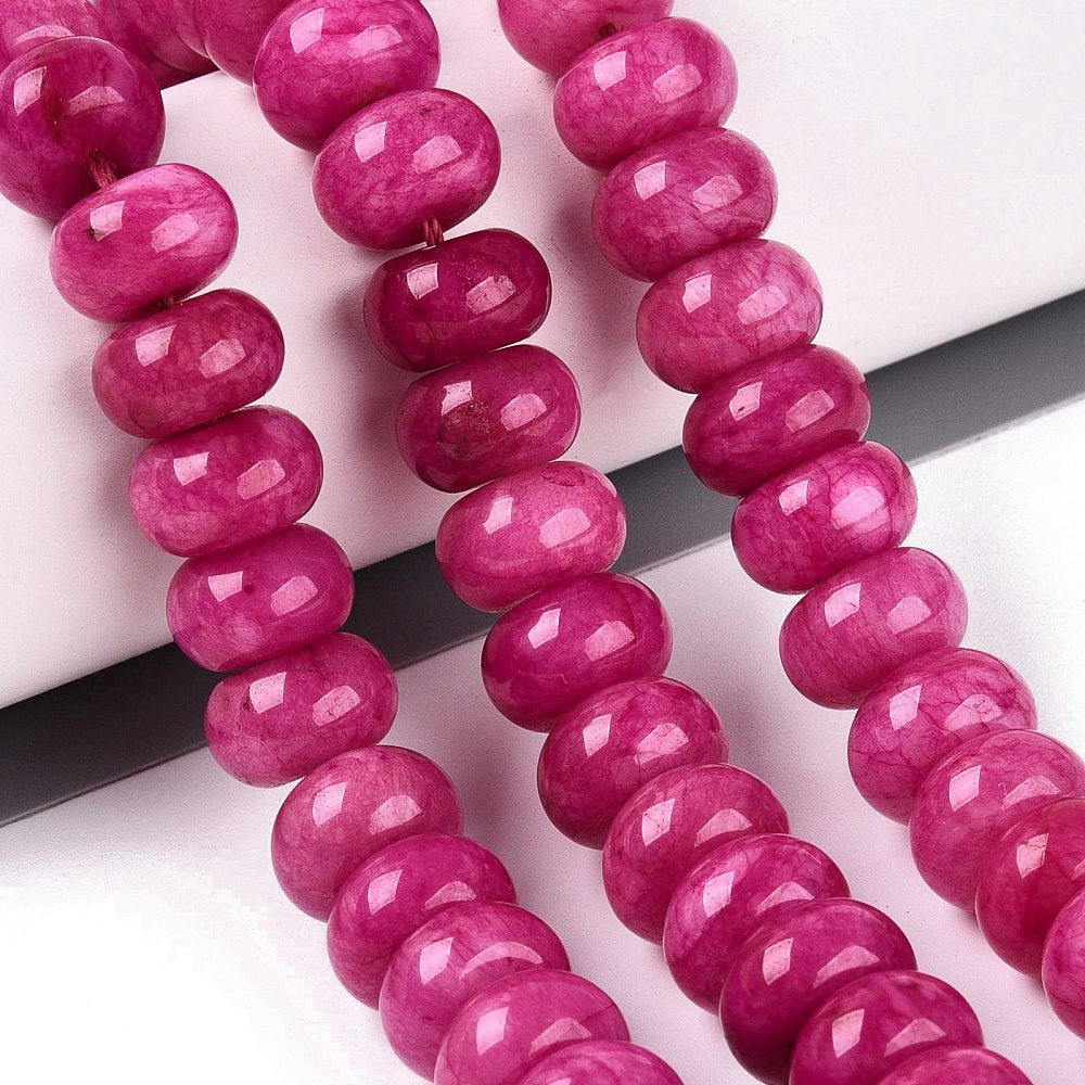 Edelsteen Kraal Jade Rondel Fuchsia 12x8mm - per stuk-Kralen-Kraaltjes van Renate