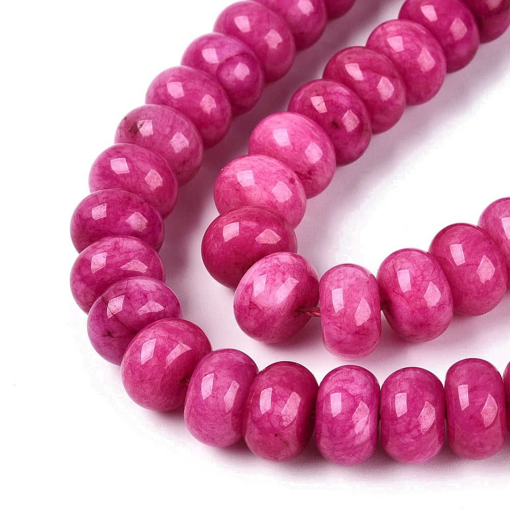 Edelsteen Kraal Jade Rondel Fuchsia 12x8mm - per stuk-Kralen-Kraaltjes van Renate