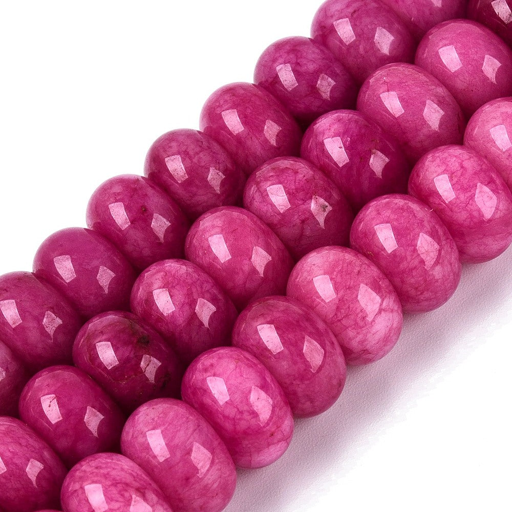 Edelsteen Kraal Jade Rondel Fuchsia 12x8mm - per stuk-Kralen-Kraaltjes van Renate