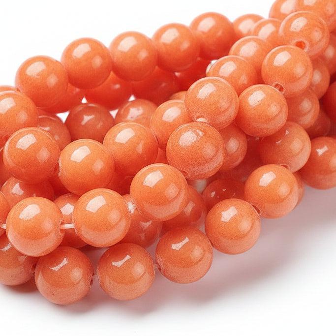 Edelsteen Kraal Mashan Jade Rond Oranje 8mm - per stuk-Kralen-Kraaltjes van Renate