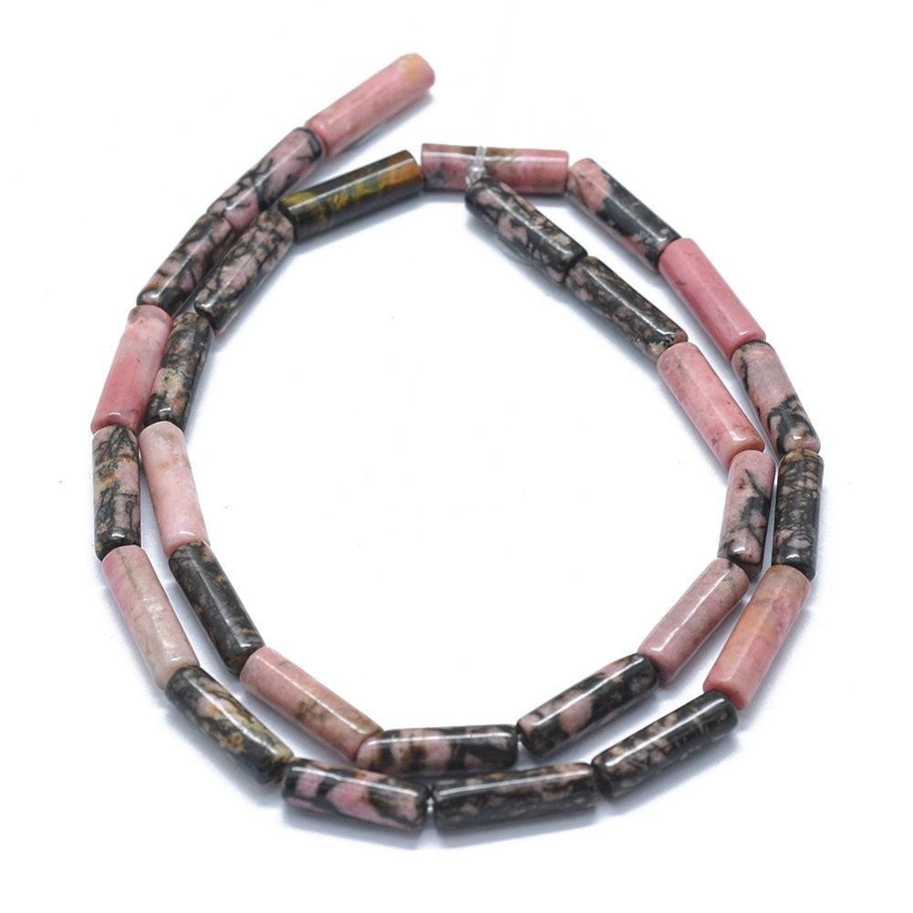Edelsteen Kraal Rhodoniet Tube Roze met Zwart 13mm - per stuk-Kralen-Kraaltjes van Renate