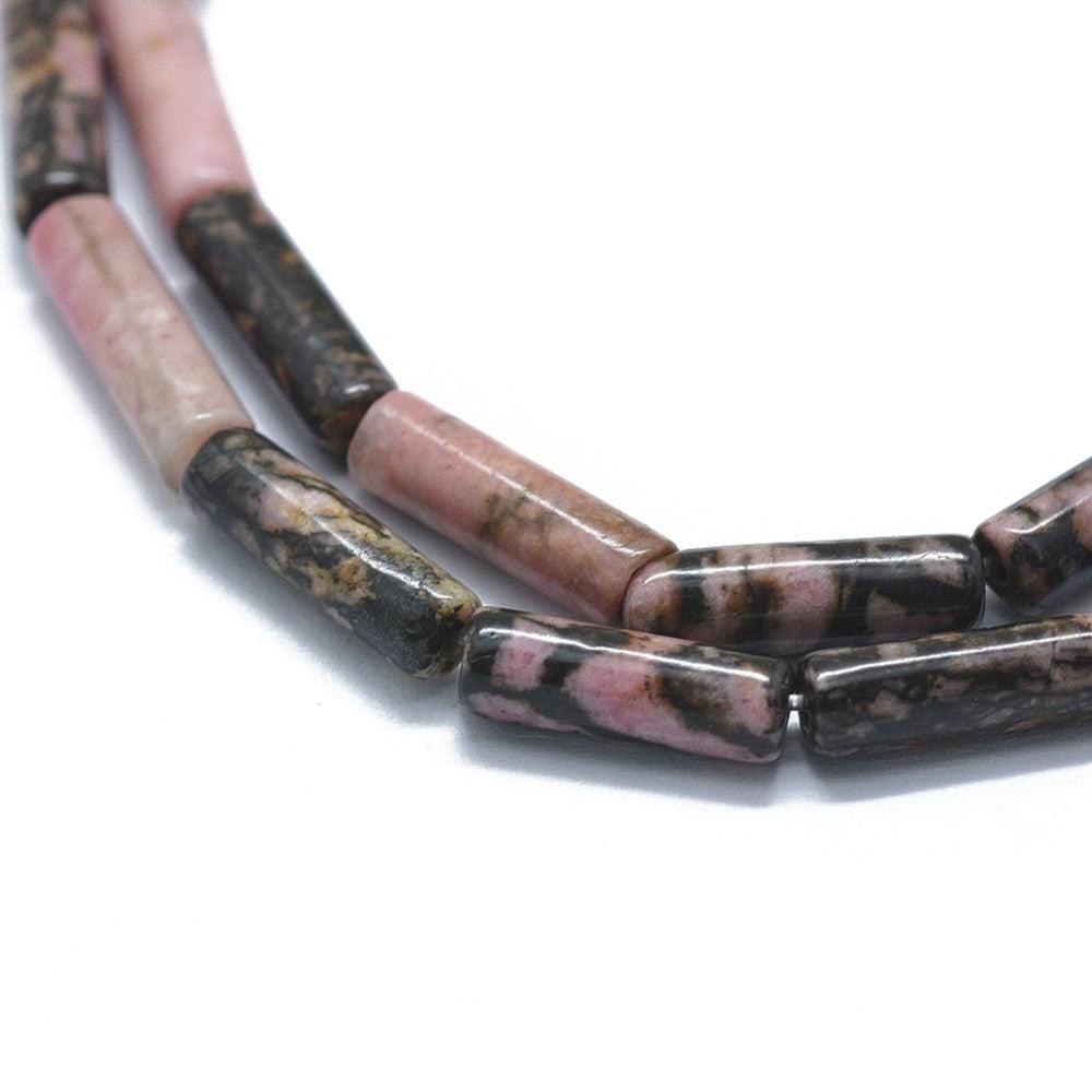 Edelsteen Kraal Rhodoniet Tube Roze met Zwart 13mm - per stuk-Kralen-Kraaltjes van Renate