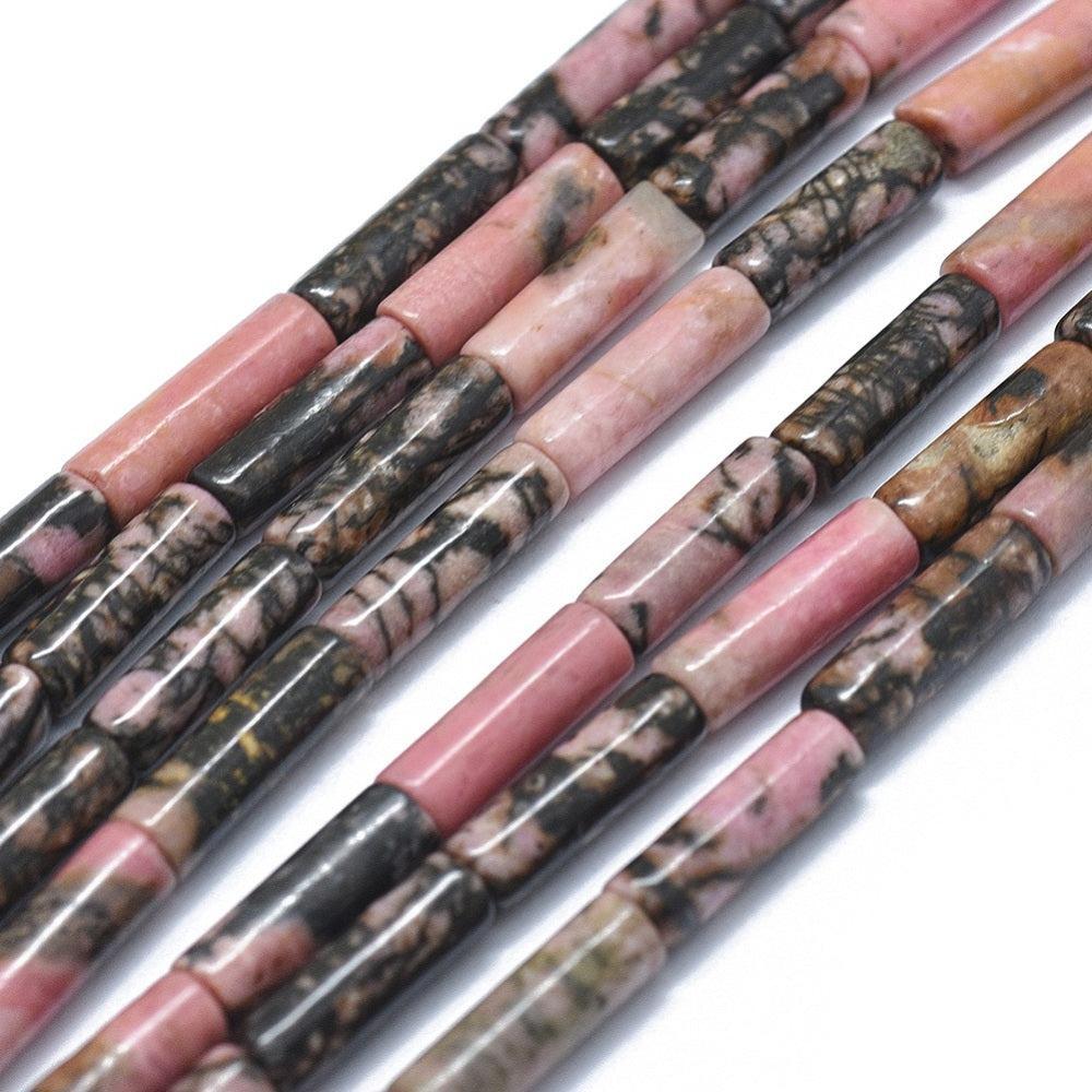 Edelsteen Kraal Rhodoniet Tube Roze met Zwart 13mm - per stuk-Kralen-Kraaltjes van Renate