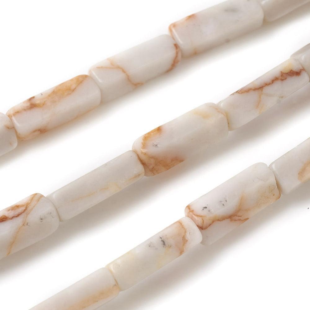 Edelsteen Kraal Rode Netsteen Tube Vierkant Crème Rood 14mm - per stuk-Kralen-Kraaltjes van Renate
