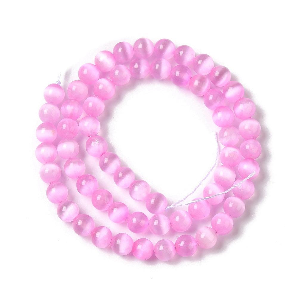 Edelsteen Kraal Seleniet Cat Eye Roze 6mm - per 15 stuks-Kralen-Kraaltjes van Renate