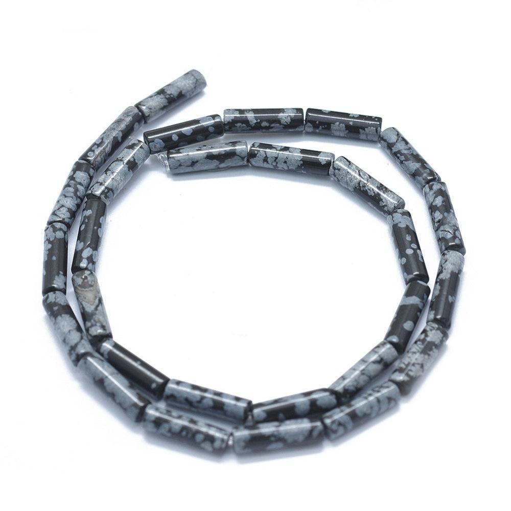Edelsteen Kraal Sneeuwvlok Obsidiaan Tube Zwart 13mm - per stuk-Kralen-Kraaltjes van Renate