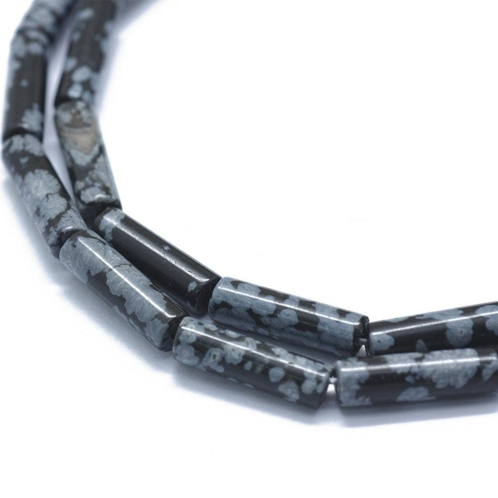 Edelsteen Kraal Sneeuwvlok Obsidiaan Tube Zwart 13mm - per stuk-Kralen-Kraaltjes van Renate