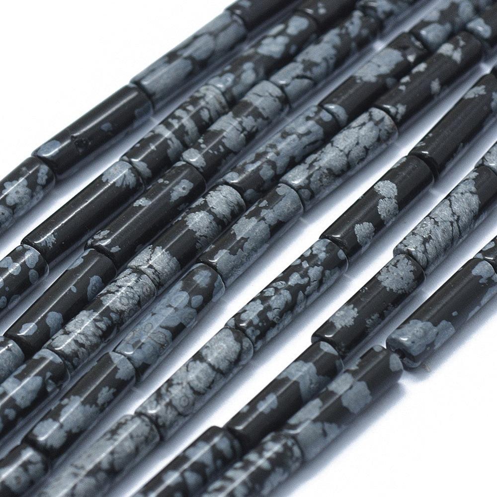 Edelsteen Kraal Sneeuwvlok Obsidiaan Tube Zwart 13mm - per stuk-Kralen-Kraaltjes van Renate