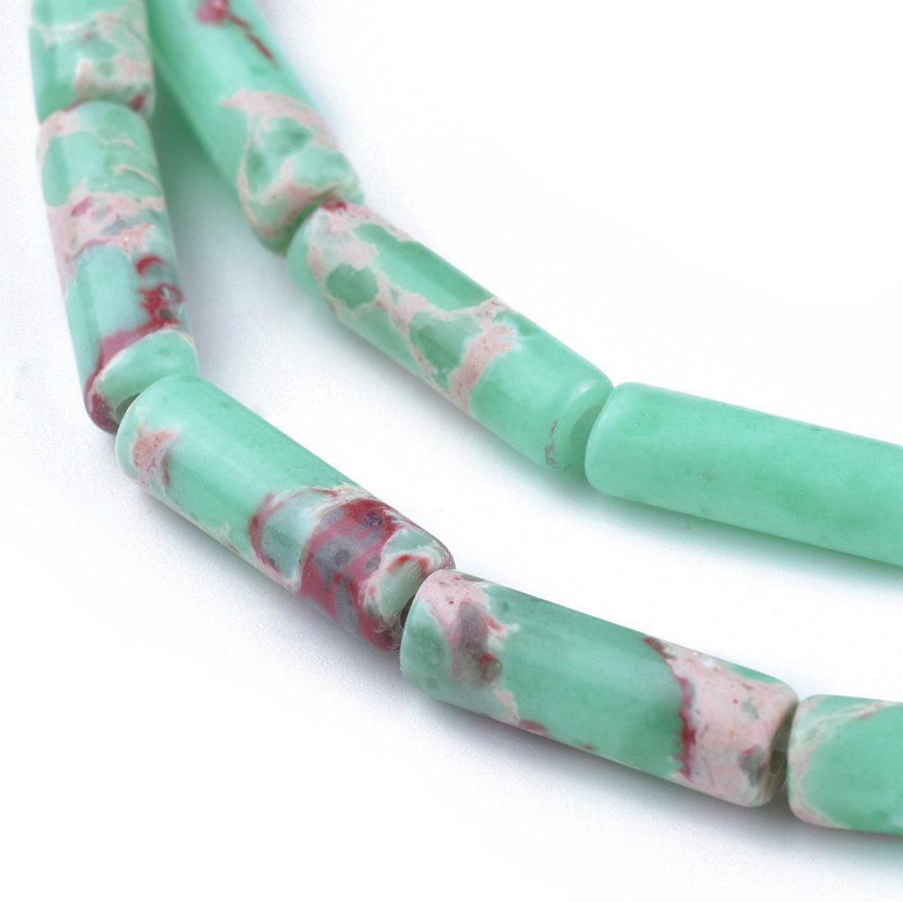 Edelsteen Kraal Synthetisch Imperial Jaspis Tube Donker Turquoise 14mm - per stuk-Kralen-Kraaltjes van Renate