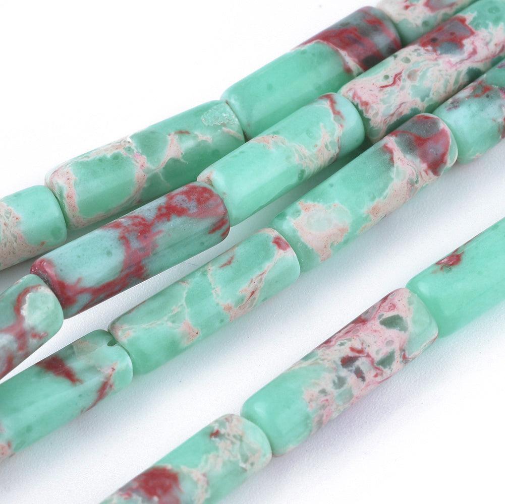 Edelsteen Kraal Synthetisch Imperial Jaspis Tube Donker Turquoise 14mm - per stuk-Kralen-Kraaltjes van Renate