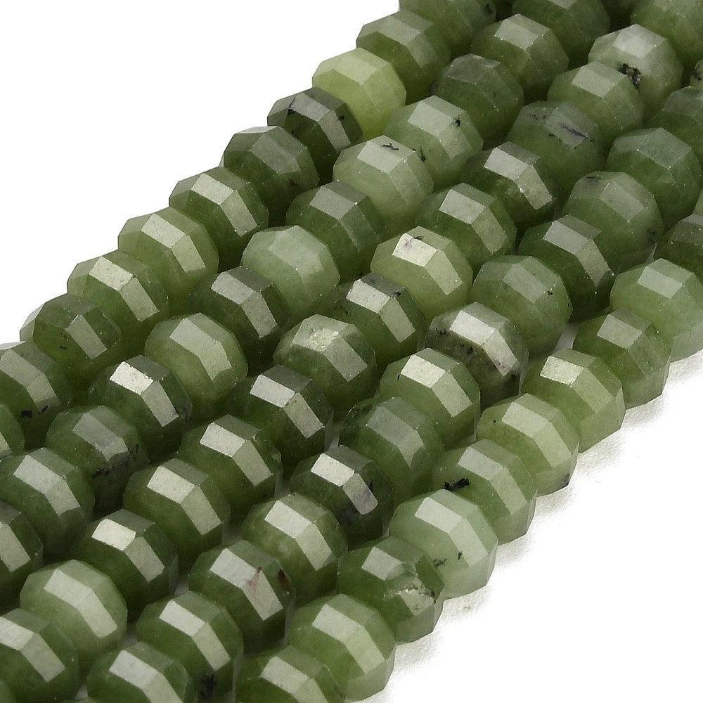 Edelsteen Kraal Witte Jade Facet Rondel Legergroen 9.5x7mm - per stuk-Kralen-Kraaltjes van Renate