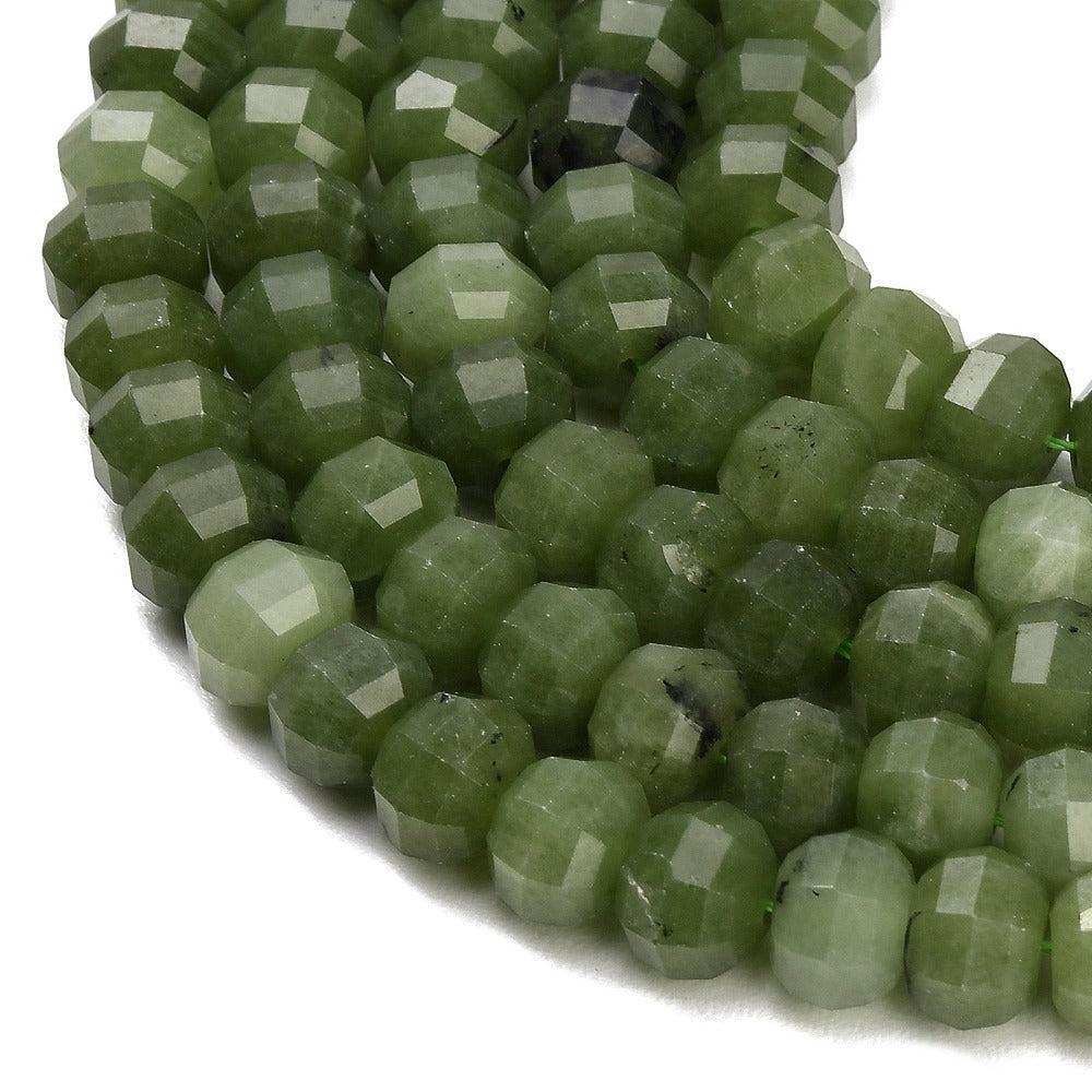 Edelsteen Kraal Witte Jade Facet Rondel Legergroen 9.5x7mm - per stuk-Kralen-Kraaltjes van Renate