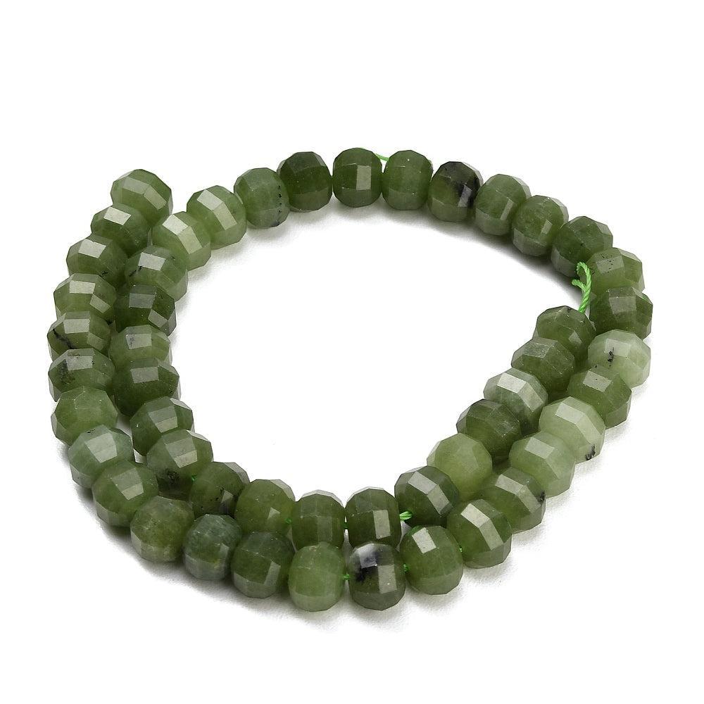 Edelsteen Kraal Witte Jade Facet Rondel Legergroen 9.5x7mm - per stuk-Kralen-Kraaltjes van Renate
