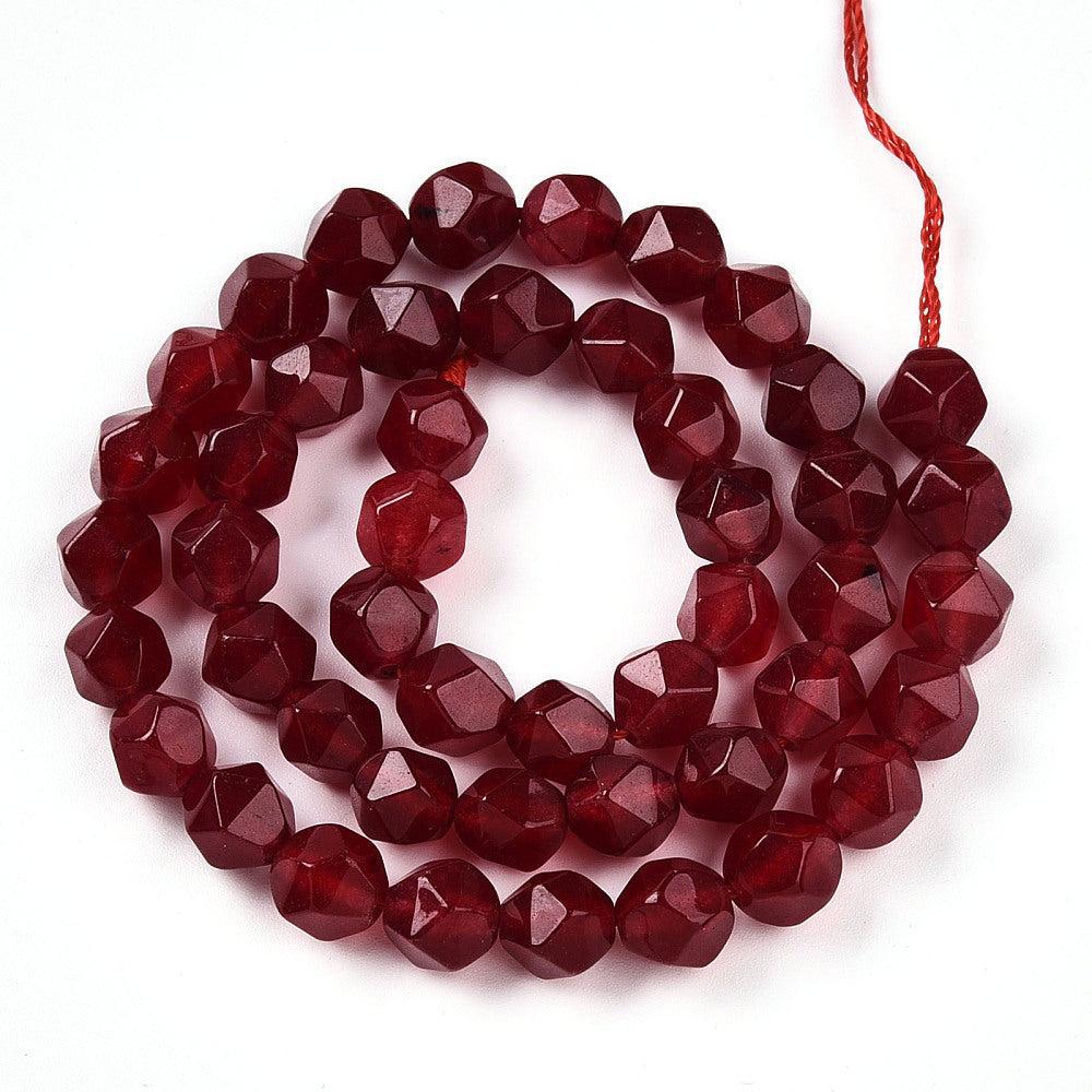 Edelsteen Kraal Witte Jade Stergeslepen Rond Donkerrood 8mm - per stuk-Kralen-Kraaltjes van Renate
