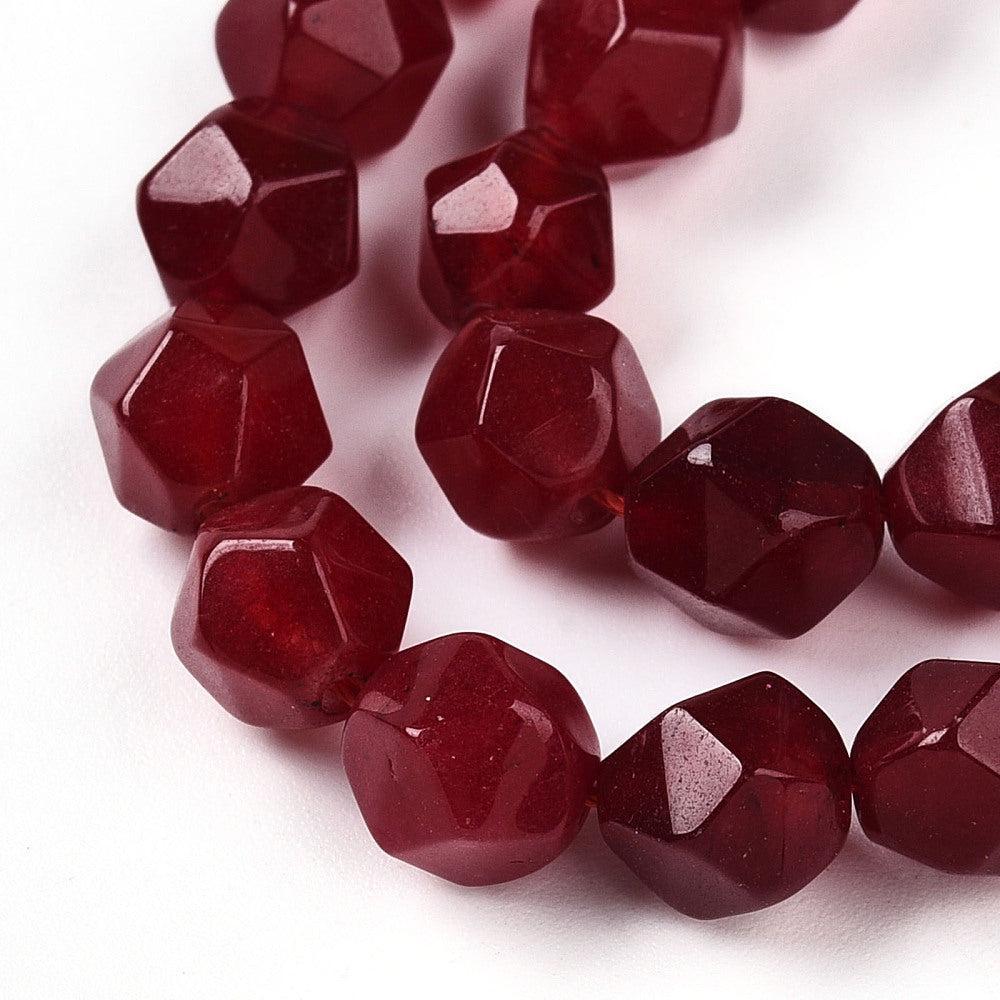 Edelsteen Kraal Witte Jade Stergeslepen Rond Donkerrood 8mm - per stuk-Kralen-Kraaltjes van Renate