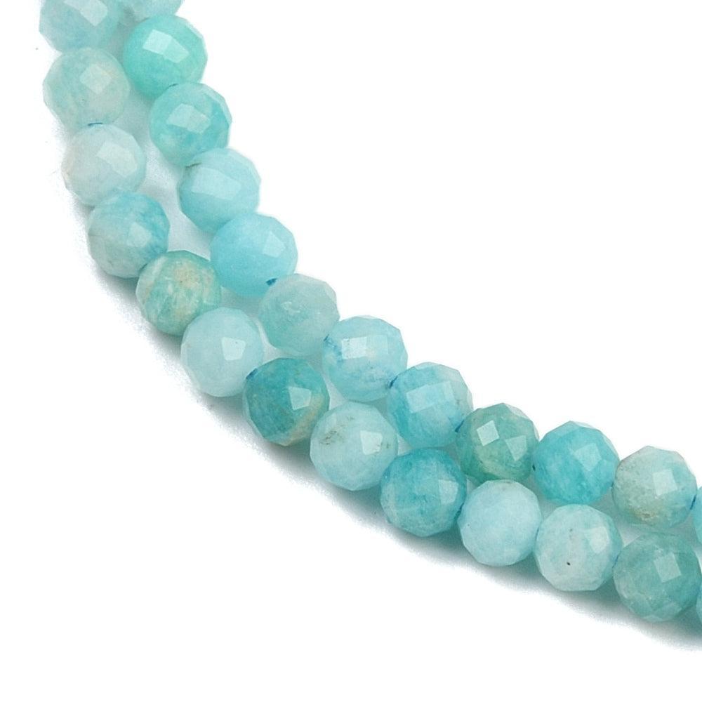 Edelsteen Kralen Amazoniet Facet Rond 3mm - per streng (± 115 stuks)-Kralen-Kraaltjes van Renate
