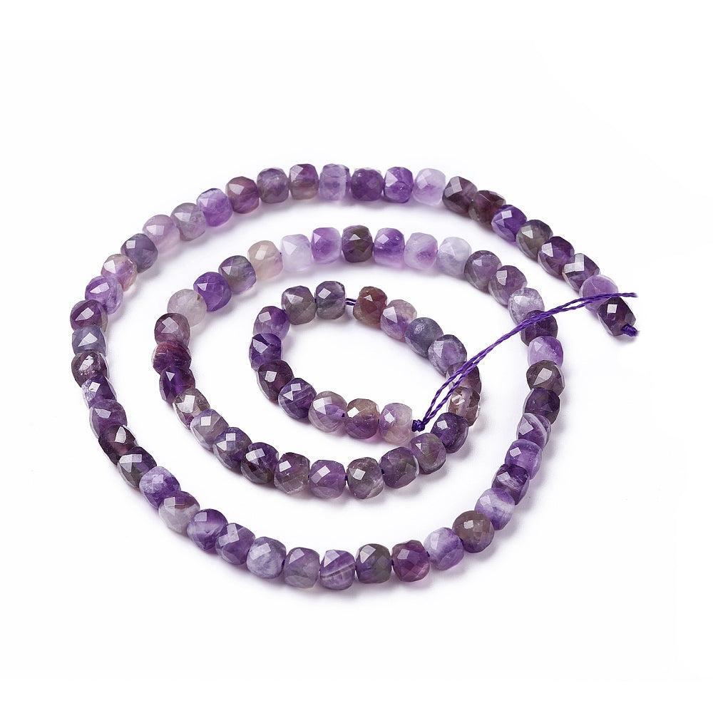 Edelsteen Kralen Amethist Kubus 4mm - per streng (± 87 stuks)-Kralen-Kraaltjes van Renate