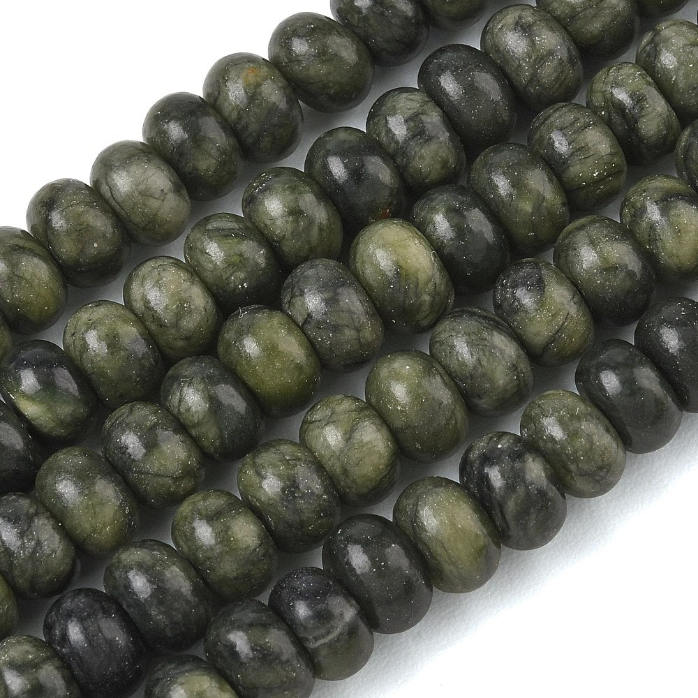 Edelsteen Kralen Chinese Jade Rondel Donkergroen 8x5mm - 20 stuks-Kralen-Kraaltjes van Renate