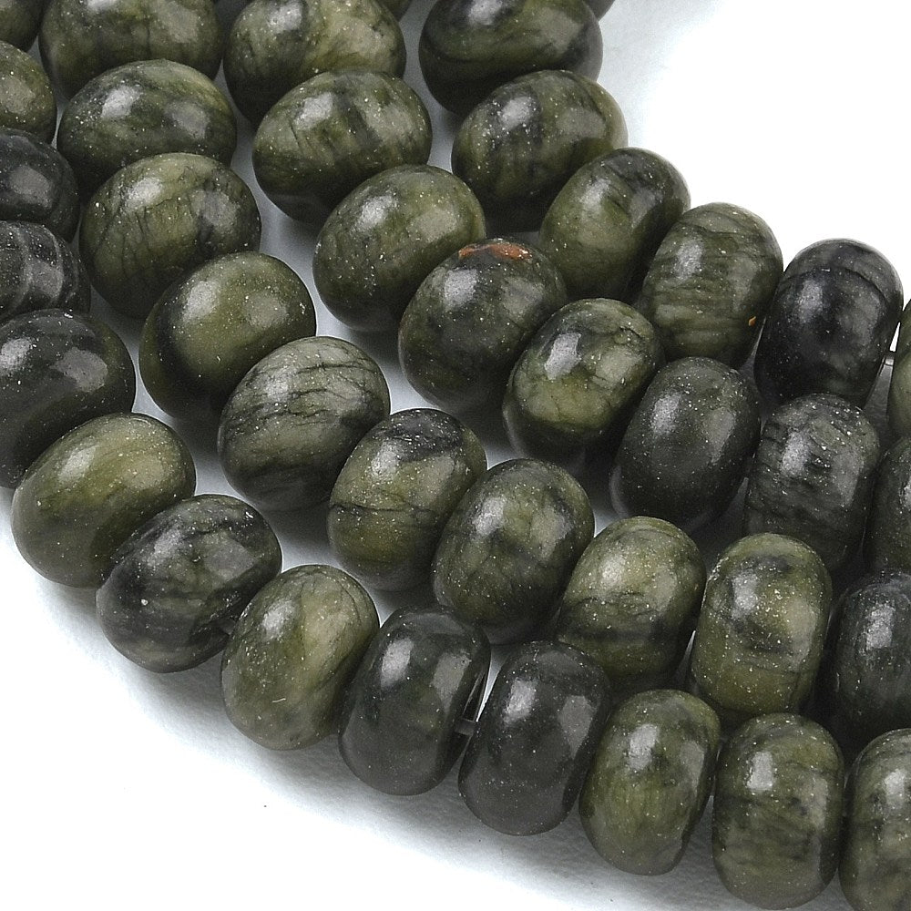 Edelsteen Kralen Chinese Jade Rondel Donkergroen 8x5mm - 20 stuks-Kralen-Kraaltjes van Renate