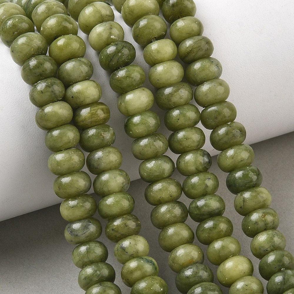 Edelsteen Kralen Chinese Jade Rondel Olijfgroen 8x5mm - 20 stuks-Kralen-Kraaltjes van Renate