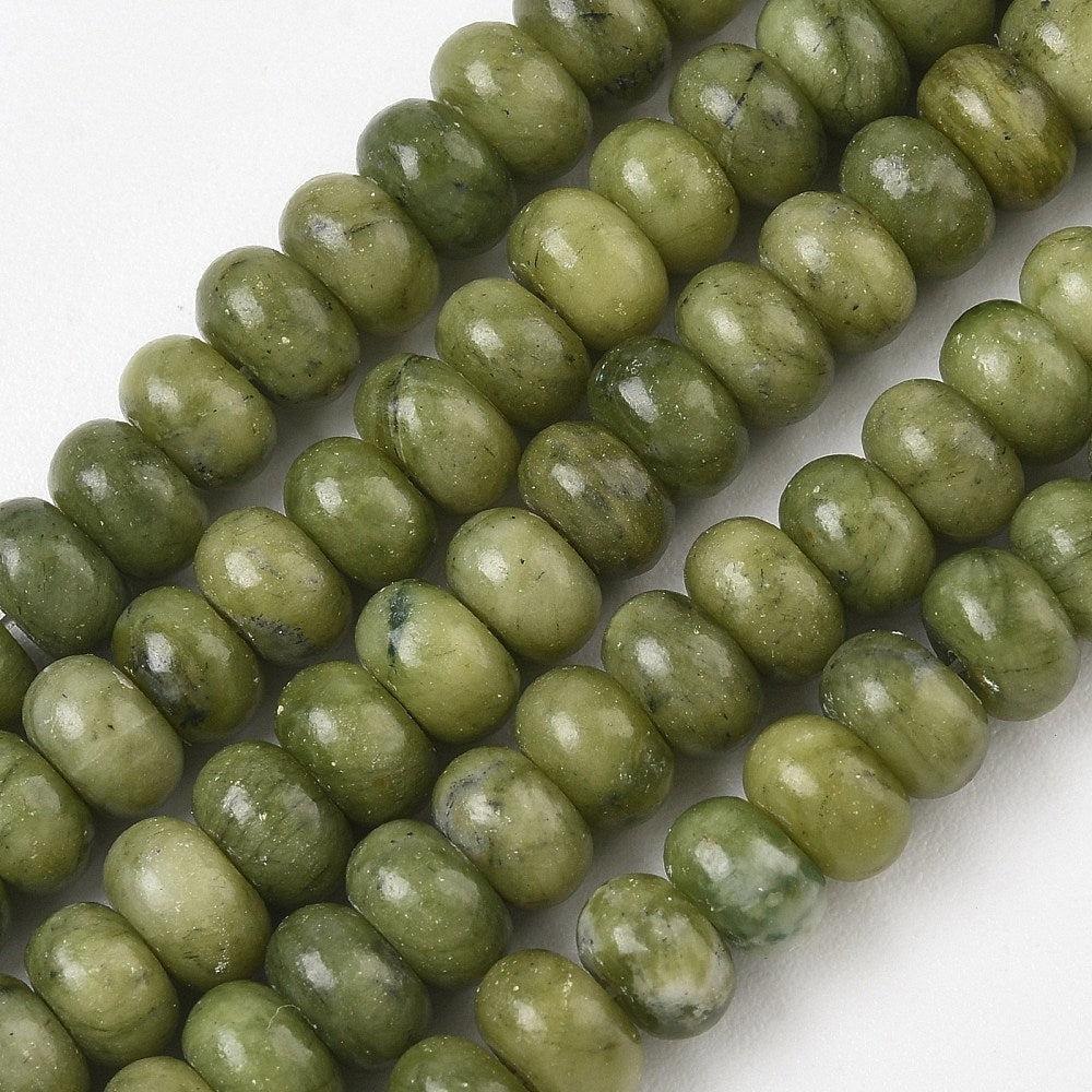 Edelsteen Kralen Chinese Jade Rondel Olijfgroen 8x5mm - 20 stuks-Kralen-Kraaltjes van Renate