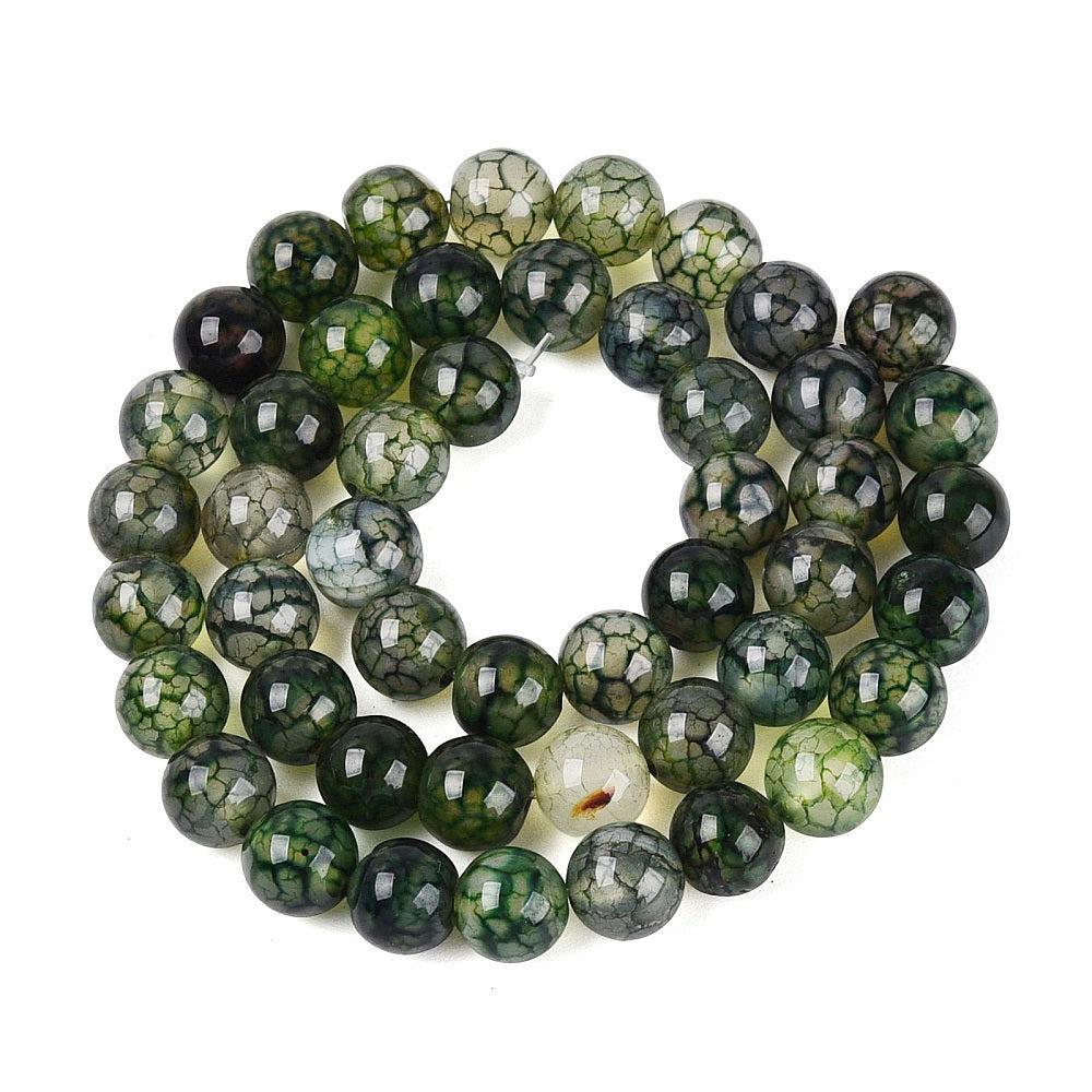 Edelsteen Kralen Drakenader Agaat Rond Donkergroen 8mm - 25 stuks-Kralen-Kraaltjes van Renate