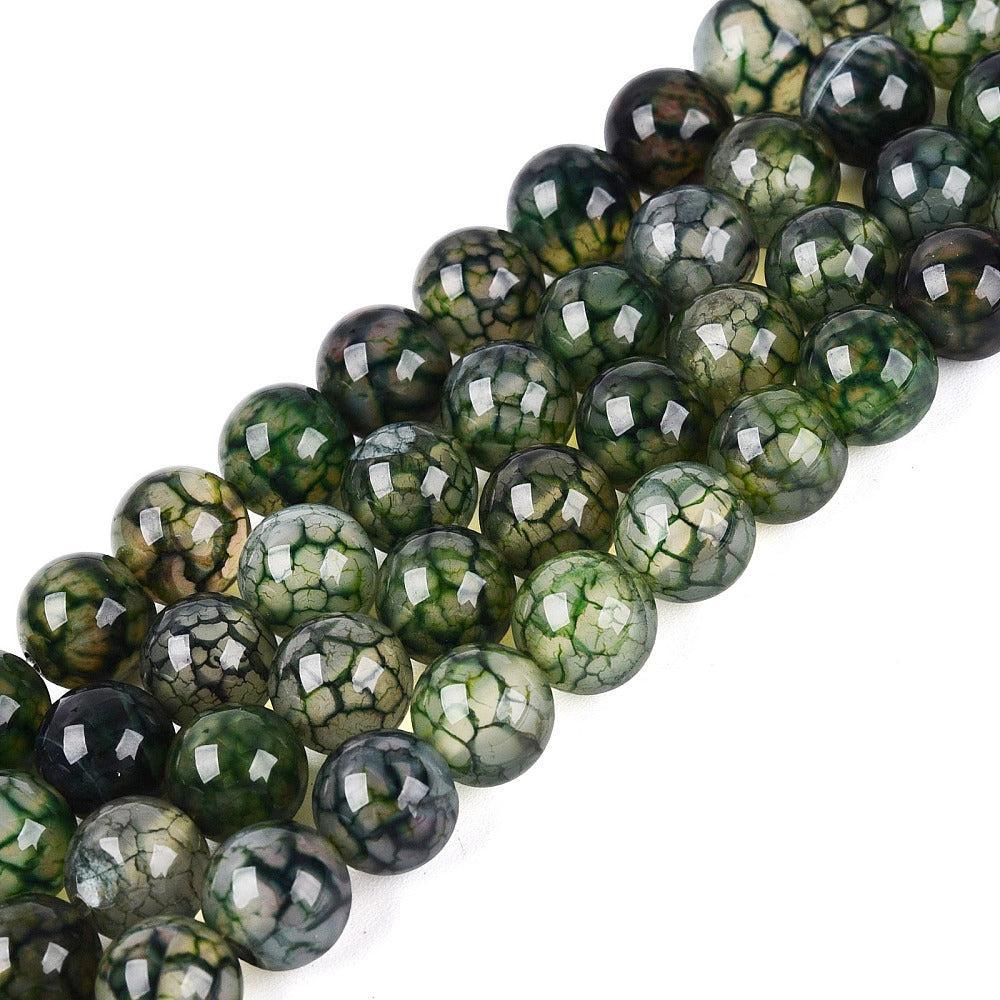 Edelsteen Kralen Drakenader Agaat Rond Donkergroen 8mm - 25 stuks-Kralen-Kraaltjes van Renate