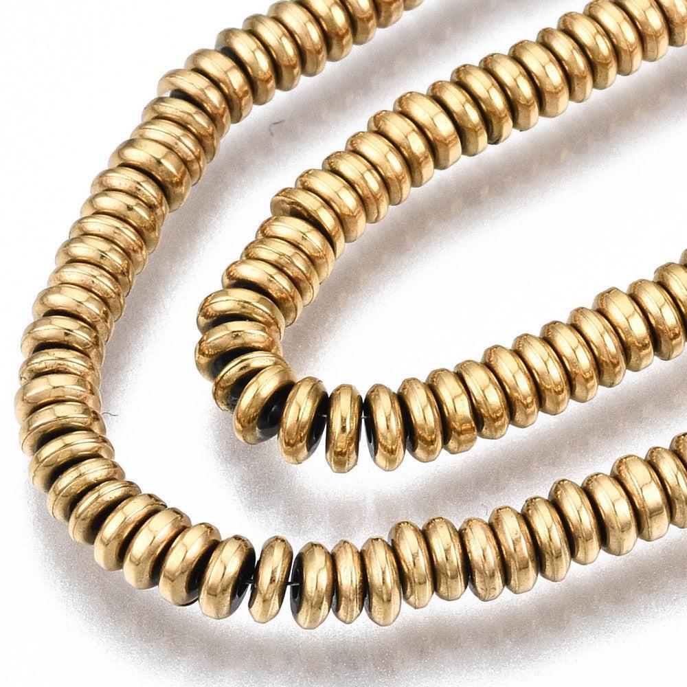 Edelsteen Kralen Hematiet Disc Goud 3x1mm - 25 stuks-Kralen-Kraaltjes van Renate