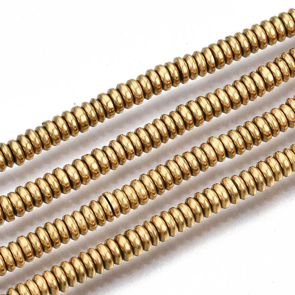 Edelsteen Kralen Hematiet Disc Goud 3x1mm - 25 stuks-Kralen-Kraaltjes van Renate
