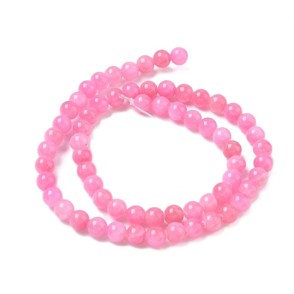 Edelsteen Kralen Jade Mashan Rond Roze 6mm - 15 stuks-Kralen-Kraaltjes van Renate