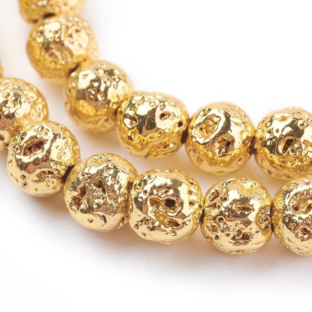 Edelsteen Kralen Lava Goud 7mm - per streng (± 66 stuks)-Kralen-Kraaltjes van Renate