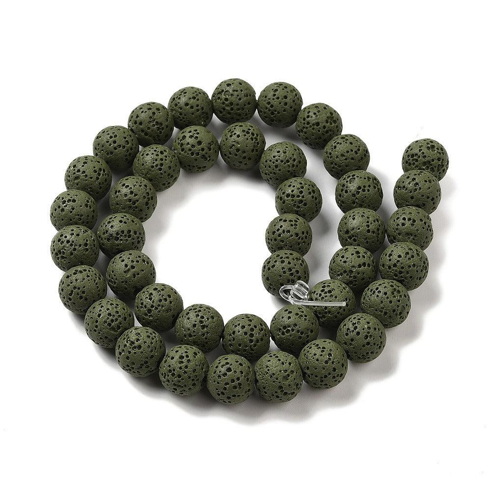 Edelsteen Kralen Lava Rond Legergroen 8mm - 20 stuks-Kralen-Kraaltjes van Renate