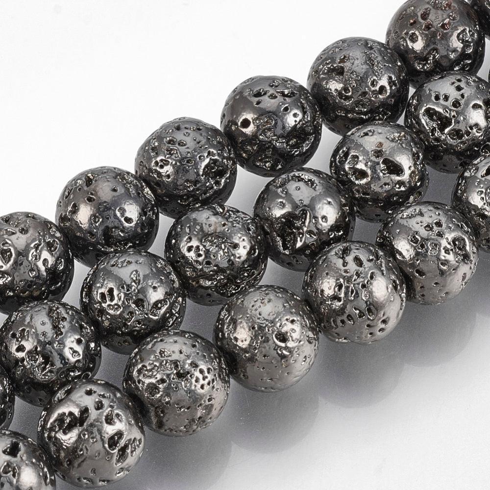 Edelsteen Kralen Lava Zilver 9mm - per streng (± 47 stuks)-Kralen-Kraaltjes van Renate