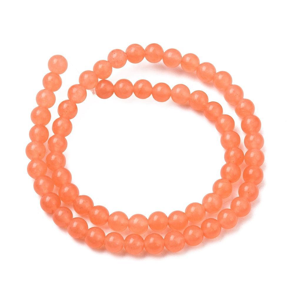 Edelsteen Kralen Maleisische Jade Rond Koraal Oranje 6mm - 15 stuks-Kralen-Kraaltjes van Renate