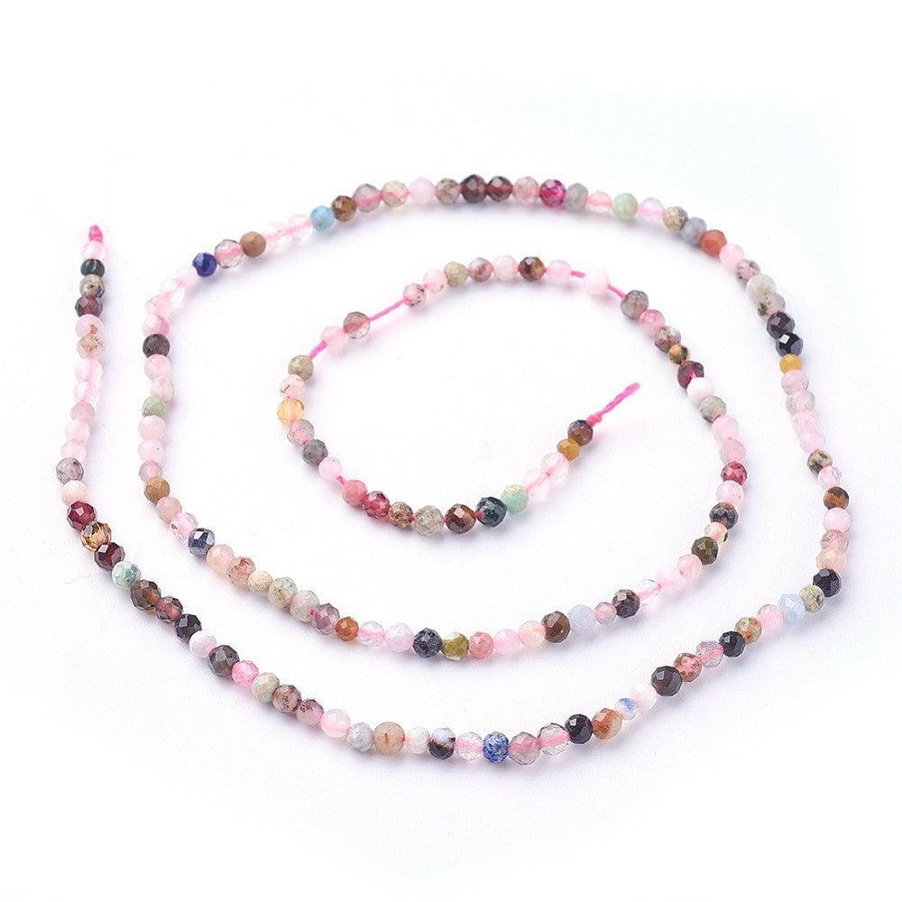Edelsteen Kralen Mix Facet Rond Multicolor 3mm- per streng (±120 stuks)-Kralen-Kraaltjes van Renate