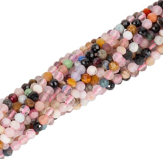 Edelsteen Kralen Mix Facet Rond Multicolor 3mm- per streng (±120 stuks)-Kralen-Kraaltjes van Renate