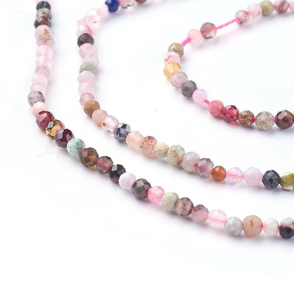 Edelsteen Kralen Mix Facet Rond Multicolor 3mm- per streng (±120 stuks)-Kralen-Kraaltjes van Renate