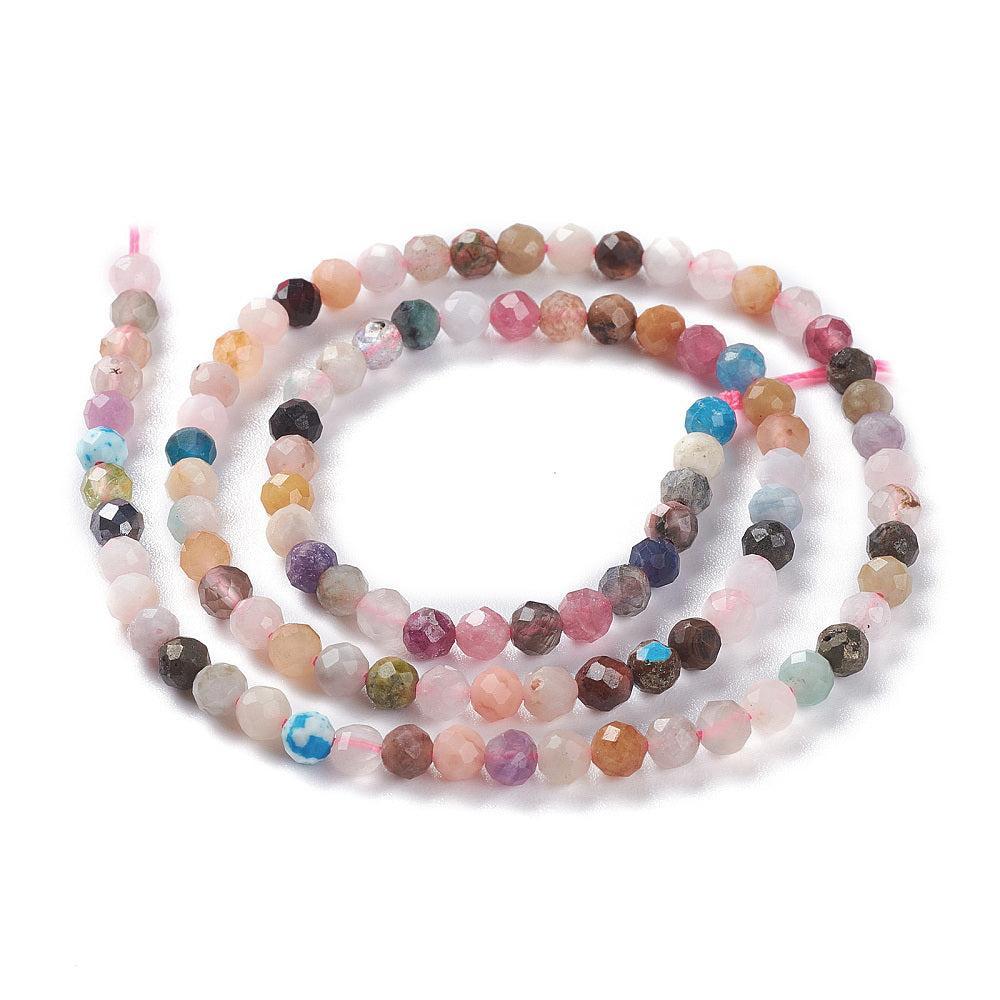 Edelsteen Kralen Mix Facet Rond Multicolor 3mm- per streng (±120 stuks)-Kralen-Kraaltjes van Renate