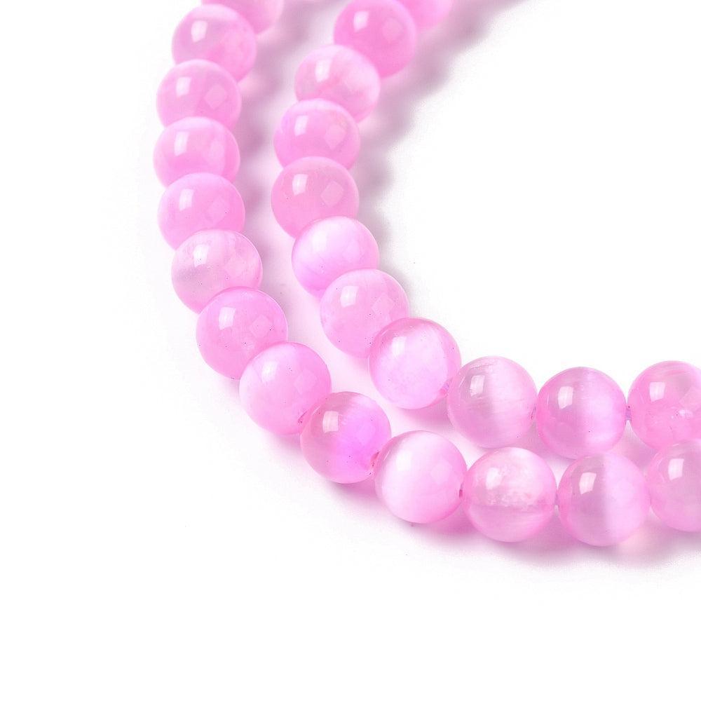 Edelsteen Kraal Seleniet Cat Eye Roze 6mm - per 15 stuks-Kralen-Kraaltjes van Renate