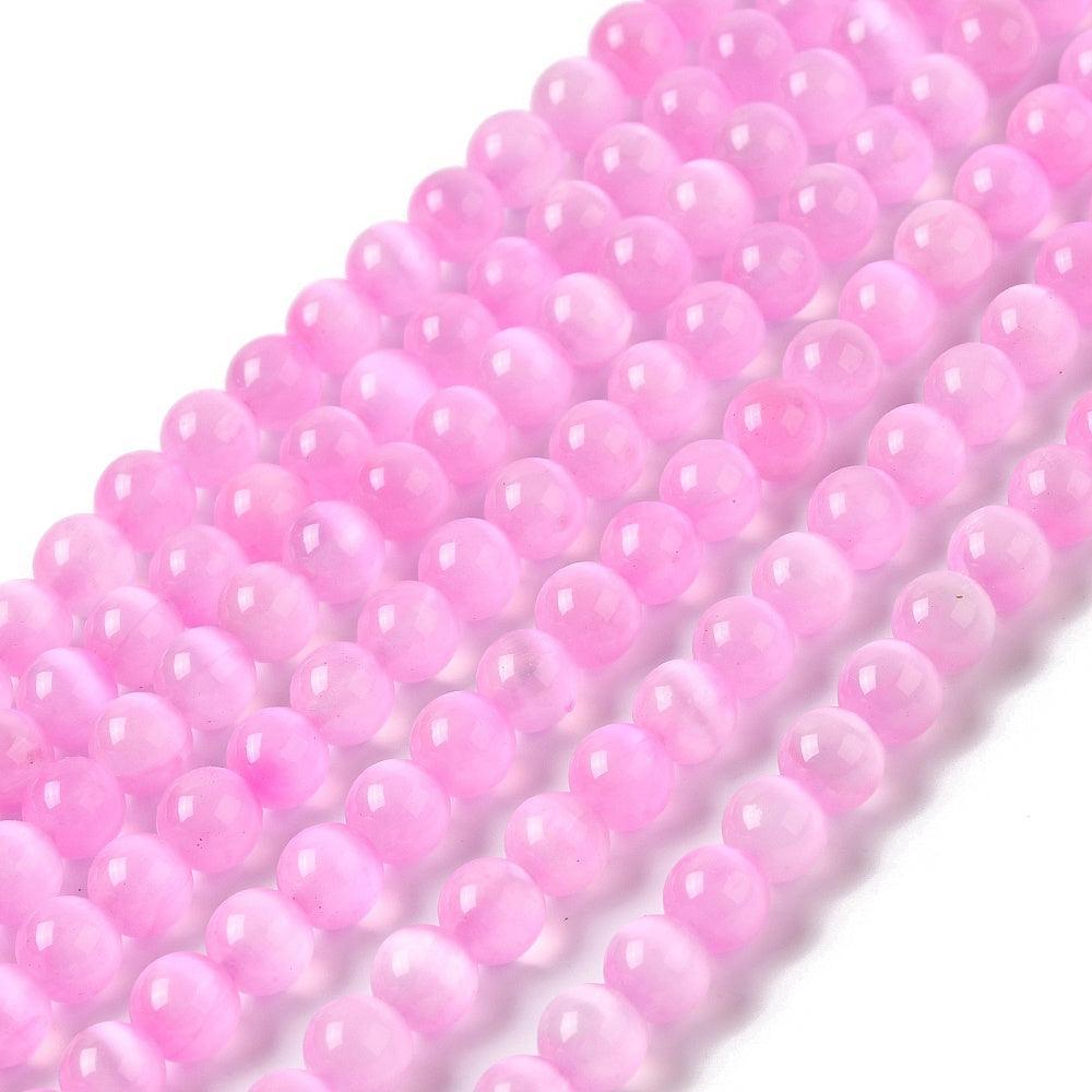 Edelsteen Kraal Seleniet Cat Eye Roze 6mm - per 15 stuks-Kralen-Kraaltjes van Renate