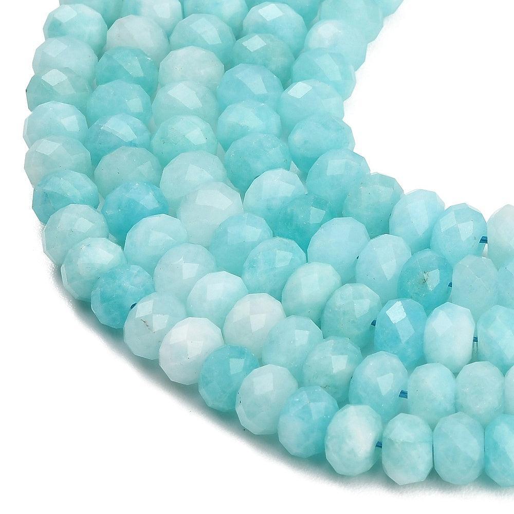 Edelsteen Kralen Witte Jade Rondel Cyaan Blauw 8x5.5mm - per stuk