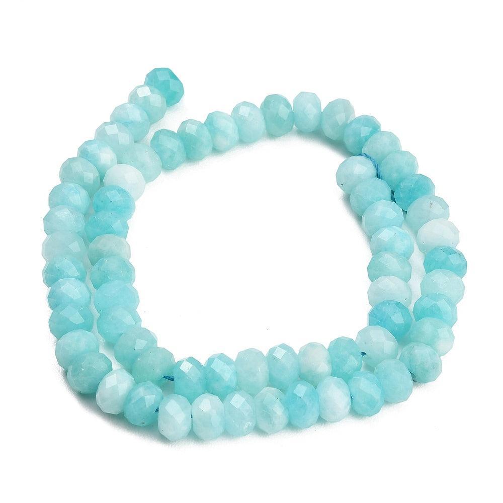 Edelsteen Kralen Witte Jade Rondel Cyaan Blauw 8x5.5mm - per stuk