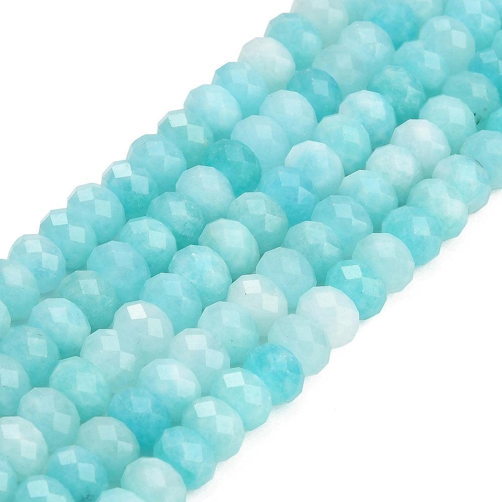 Edelsteen Kralen Witte Jade Rondel Cyaan Blauw 8x5.5mm - per stuk