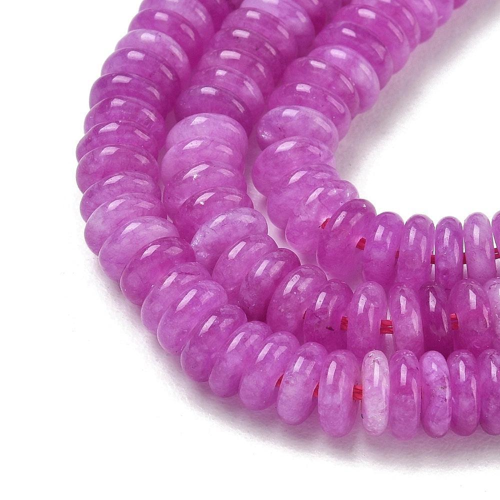 Edelsteen Kralen Witte Jade Rondel Fuchsia 6.5x2mm - 30 stuks-Kralen-Kraaltjes van Renate