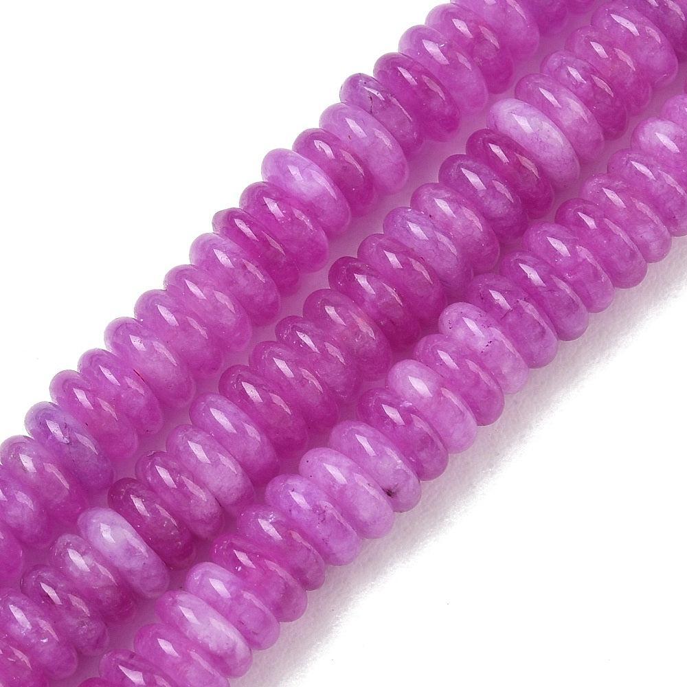 Edelsteen Kralen Witte Jade Rondel Fuchsia 6.5x2mm - 30 stuks-Kralen-Kraaltjes van Renate